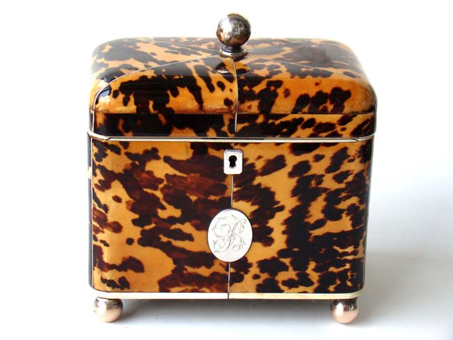 A Classical English Regency Period silver and ivory mounted Tortoiseshell Double Tea Caddy Box circa 1810. — image 2